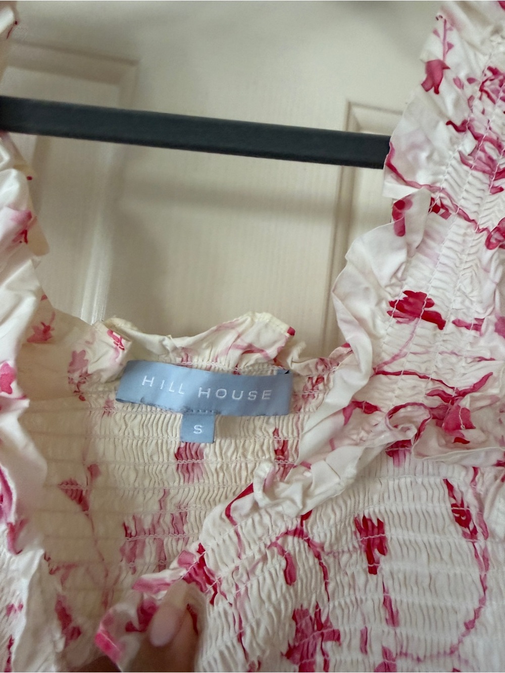 Hill House Ellie nap dress rose botanical pink white smocked shirred midi - Picture 4 of 6